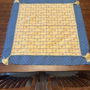 Yellow-gold and Blue Table square table runner with Tassels